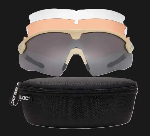 BLOC Lynx Ballistic Antifog Schutzbrille, Set mit 3 Linsen, FDE